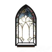 Floral Stained Glass Acrylic Bookends, Gothic Window Style Bookshelf, 2D Decorative Desktop Storage Rack, Artistic Bookshelf Suitable For Home, Office And Library - 1PC - View 7