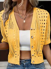 Cardigán de Manga Corta para Primavera y Verano - Amarillo - Ver 11