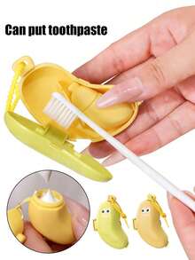 2/1pc Cute Banana Shape Toothbrush Holder And Travel Case, Mini Portable 2-In-1 Toothbrush Protection Storage Set, Built-In Silicone Toothpaste Small Capsule Storage Case , Hanging Storage, Easy To Drain, Travel Hotel Portable Toiletries. - Multicolor - View 2