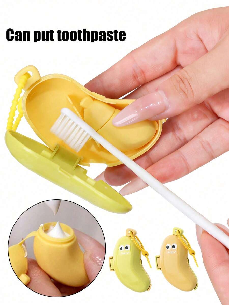 2/1pc Cute Banana Shape Toothbrush Holder And Travel Case, Mini Portable 2-In-1 Toothbrush Protection Storage Set, Built-In Silicone Toothpaste Small Capsule Storage Case , Hanging Storage, Easy To Drain, Travel Hotel Portable Toiletries.