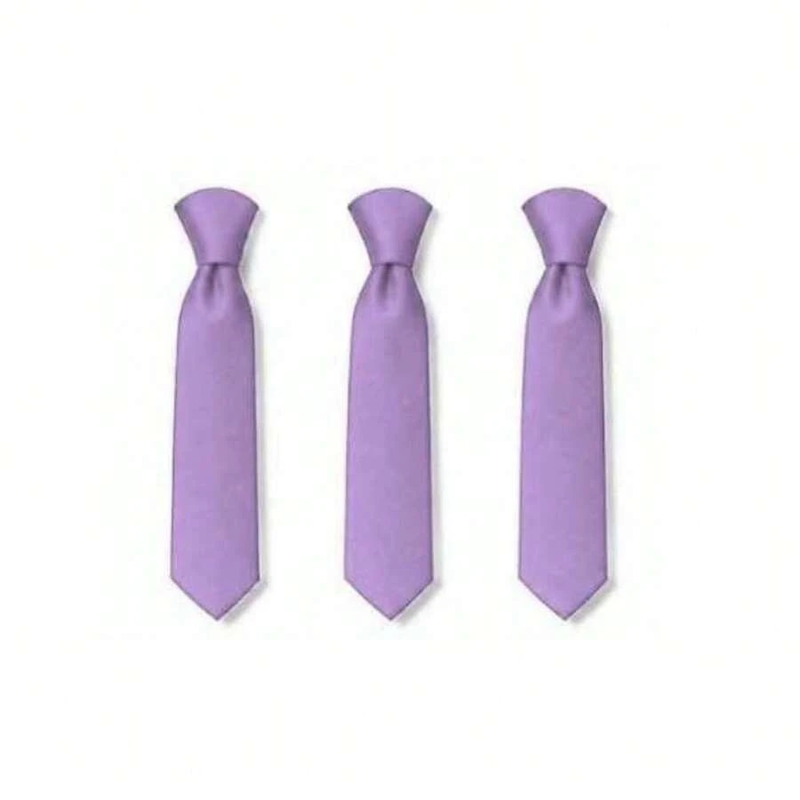 Set Of 3 Light Gray Ties For Groomsmen, Weddings, And Events - Lila Púrpura - Ver 1