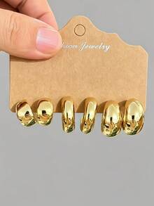 3-9 Pairs Thick Gold-Plated Earrings Set, Hypoallergenic Thick Gold Earrings For Women, Multi- New Fashion Earrings Set, Various C-Shaped Hoop Earrings, Popular Ear Jewelry Set - Gold - View 2