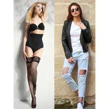 4/6/ Pairs Fishnet Thigh High Stocking For Women Silicone Lace Top Sheer Over Knee Stockings - Black - View 5