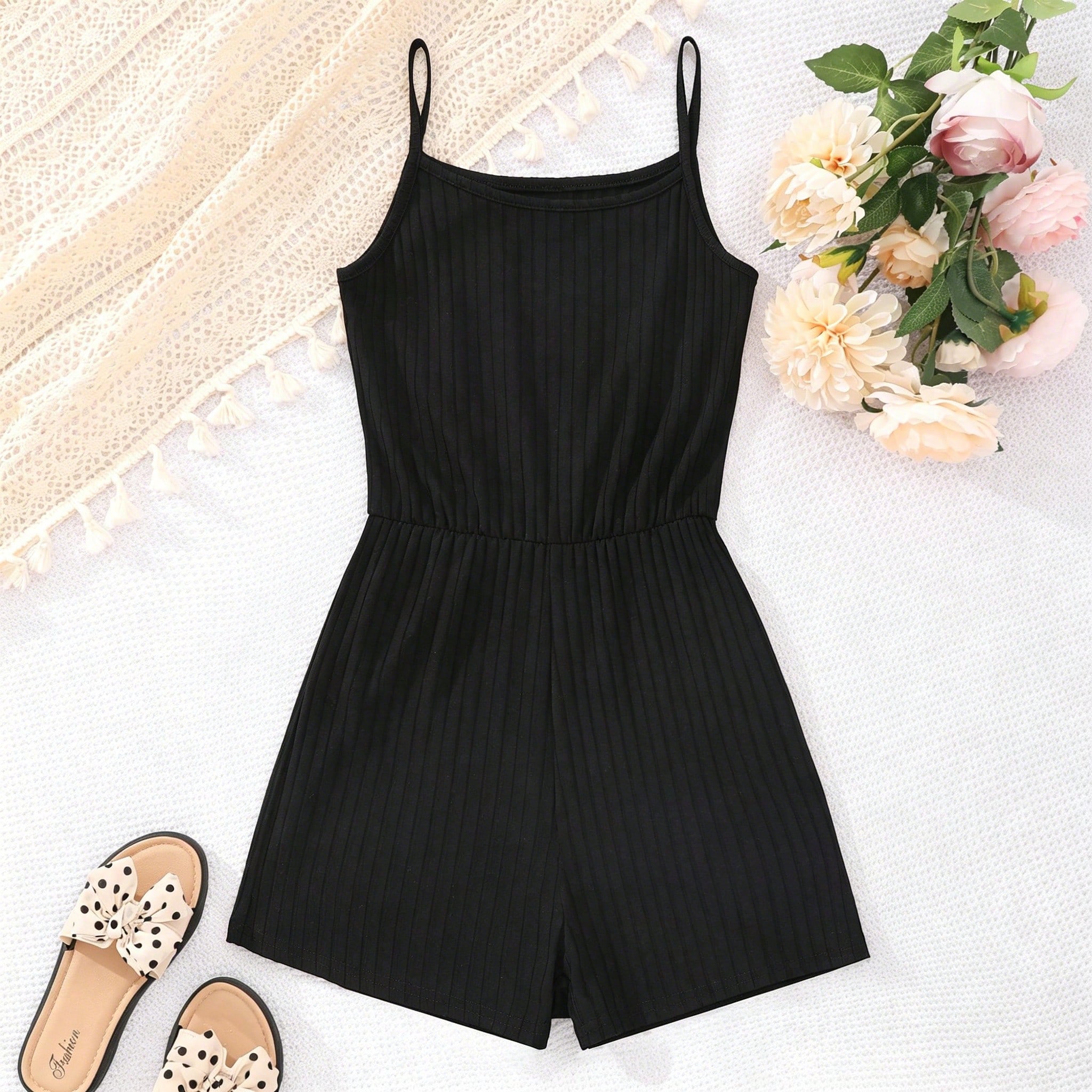 Mono Casual Texturizado Con Tirantes Finos Y Color Sólido Para Chicas Adolescentes