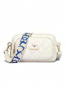 New Fashion Classic Versatile Solid Color PU Waterproof Fabric Quilted Design Retro Fashion Metal Decor Square Shoulder Bag - White - View 4
