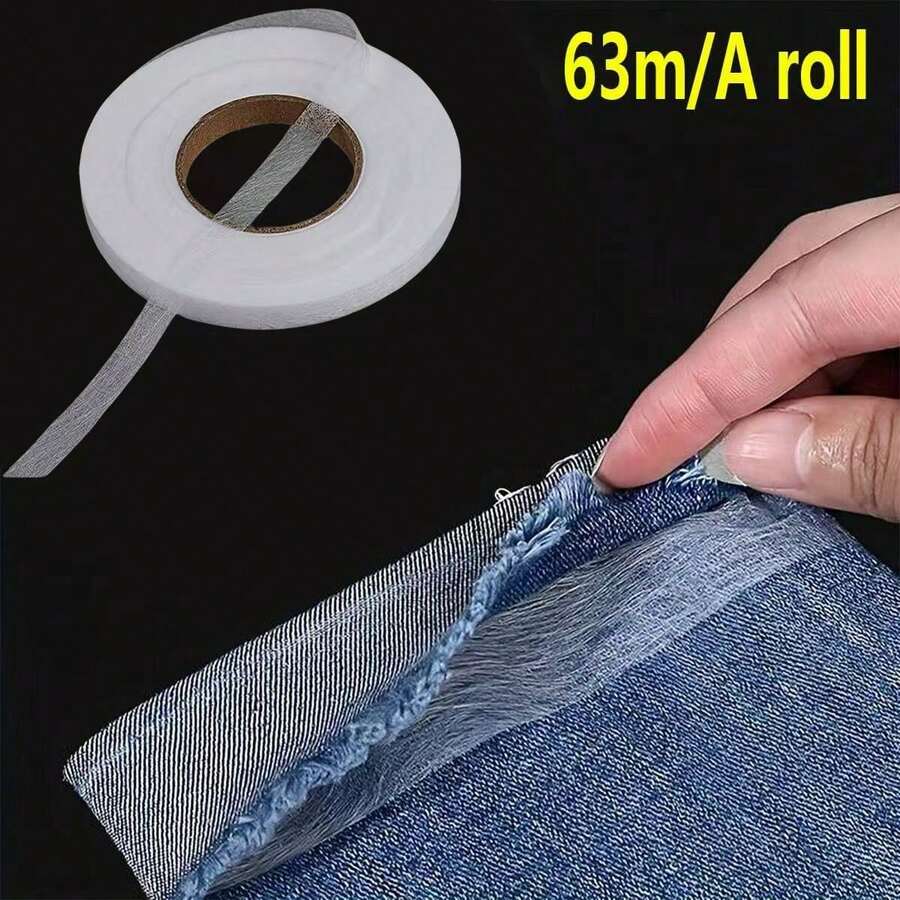 1卷63米熔接帶，用於衣服修改，無需縫製，熨製式褶邊帶，適用於修改衣服、褲子、牛仔褲、裙子等