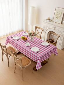 1pc Rectangular Plaid Tablecloth, Digital Printed Buffalo Check Washable Tablecloth, Suitable For Outdoor Picnic, Living Room, Kitchen And Holiday Dinner, Beige And White Rectangular Tablecloth - Pinkish White - View 6