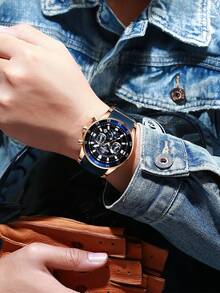 Reloj de cuarzo para hombre REWARD, estilo de moda empresarial, pantalla de calendario, manecillas luminosas, multifuncional, alta calidad, estilo de regalo, diseño clásico, correa de silicona - Oro rosa - Ver 9