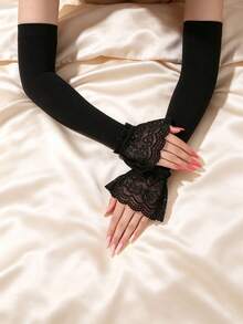 1 Stück weiße gestrickte Spitzen-Armstulpen, leichte atmungsaktive Sonnenschutz-Handschuhe für Damen, elegante fingerlose Damen-Handschuhe - mehrfarbig - Übersicht 7