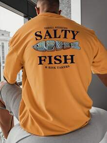 Camiseta de manga corta Salted Fish, camiseta básica estampada de moda americana de talla, top casual versátil de cuello redondo ancho y para primavera/verano, talla. - Blanco - Ver 9