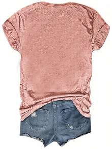 Western Style Letter Printed Round Neck T-Shirt, Casual Vacation Women'S Short Sleeve Top, Women'S Clothing, Retro Loose-Fit T-Shirt - 粉色 - 查看 2