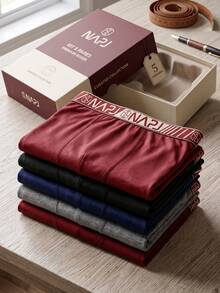 5 Cuecas boxer masculinas para uso diário, com tecido plano, elasticidade média e cós elástico estiloso forro em algodão Premium - Multicolorido - Visão 12