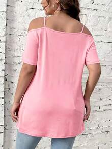 Top de hombros caídos liso de talla grande para mujer - Verde - Ver 9