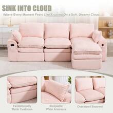 L Shaped Compressed Modular Sectional Sofa Modern Corduroy Upholstered Boneless Couches With Movable Footstool With Three Pillows And Two Lumbar Pillows Detachable Cloud Seat Cushions - Pink + Corduroy + 3 Seat1 - View 6