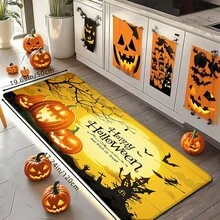 1 PIEZA/2 PIEZAS/3 PIEZAS Alfombra de Suelo de Halloween, Estampado 3D de Luna & Calabaza. Esponja Suave, Antideslizante & Lavable a Máquina, Excelente para Cocina, Baño y Exterior en Todas las Estaciones - Multicolor - Ver 11