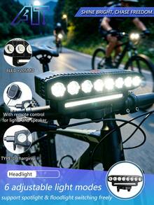 1 pieza Luz de bicicleta recargable 8LED/5LED con luz alta/baja, Bocina y luz 2 en 1 8LED, Luz de bicicleta potente y brillante para montar de noche, Luz LED frontal de alta luminosidad para bicicleta de montaña, Herramienta de equipo de ciclismo multifuncional para exteriores (5LED sin función de bocina) - Multicolor - Ver 3