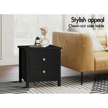 ELFORDSON Bedside Table Hamptons Nightstand Storage Side End 2 Drawers White/Black - Black - View 5