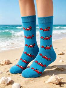 1 Pasang Kaos Kaki Pantai Motif Kepiting Kecil yang Lucu Gaya Kartun Hadiah Unisex - MultiWarna - View 3