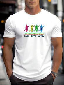 Camiseta de manga corta casual de verano para hombre con diseño de kayak LIVE LOVE - Negro - Ver 8