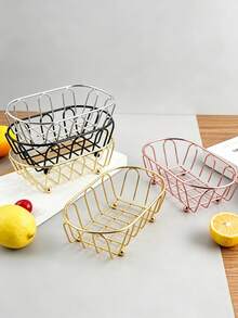 1pc Metal Storage Basket Multifunctional Desktop Organizer Box, Suitable For Jewelry And Cosmetics, Durable Desktop Organizer Rack, Iron Art Small Storage Basket, Suitable For Vanity, Desk, Photography Props, Storage Rack, Unisex, Home Storage And Decoration - Multicolor - View 7