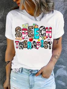 Speech Language Pathologist T-Shirt, Occupational Therapy Alphabet Print T-Shirt, Speech Therapy T-Shirt, Gift For Speech Therapist, Speech Therapist T-Shirt, Retro Loose-Fit T-S - White - View 1