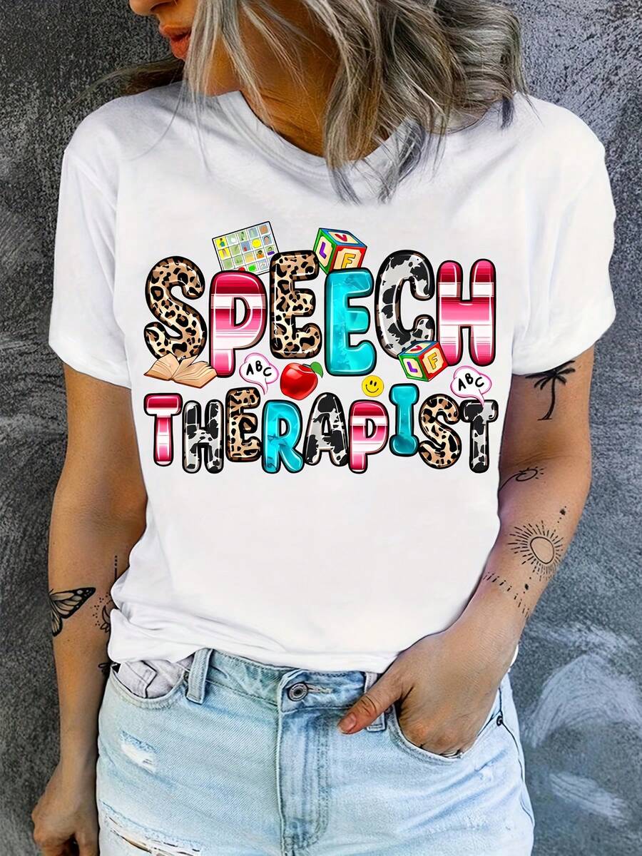 Speech Language Pathologist T-Shirt, Occupational Therapy Alphabet Print T-Shirt, Speech Therapy T-Shirt, Gift For Speech Therapist, Speech Therapist T-Shirt, Retro Loose-Fit T-S - White - View 1