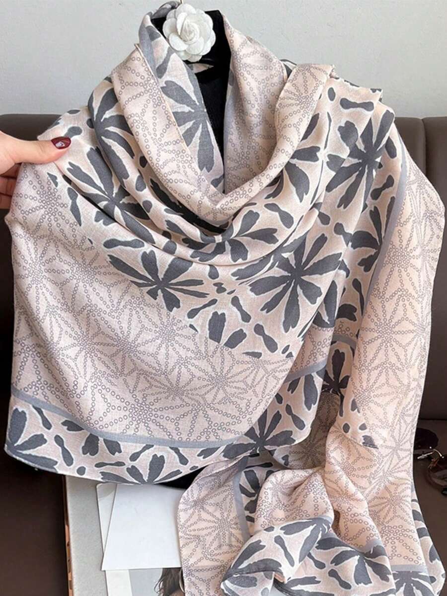 1件女用多功能絲巾,冬季圍巾,春秋薄紗圍巾,保暖護頸巾,大尺寸披肩,沙灘巾 - 灰色 - 查看 1