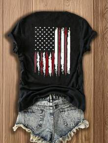Retro Fireworks Shirt Patriotic T-Shirt, Preppy Coastal Lake T-Shirt, Colorful Summer T-Shirt, Beach Lover Gift Casual T-Shirt Vacation Set For Women - 黑色 2 - 查看 2