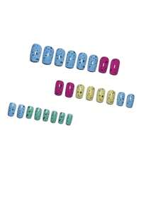 Macaron 4-Color Quail Egg Wearable Nails, Medium Square Shape, Skin-Brightening Matte Nail Art Tips - Multicolor - View 3
