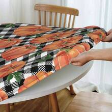 Mantel de tablero de ajedrez con borde elstico, mantel redondo para Accin de Gracias, lavable, reutilizable, para cocina, comedor, picnic, pequeo - Naranja - Ver 5