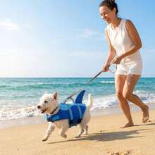 Chaleco salvavidas para perro con diseño de tiburón, alta flotabilidad, chaleco de natación para mascotas con asa, adecuado para perros pequeños y medianos - Azul - Ver 7