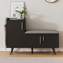 Modern Shoe Bench/Shoe Chest/Bench With Three Storage Doors, Asymmetrical Metal Handles And Multiple Storage Levels - 黑色 - 查看 4