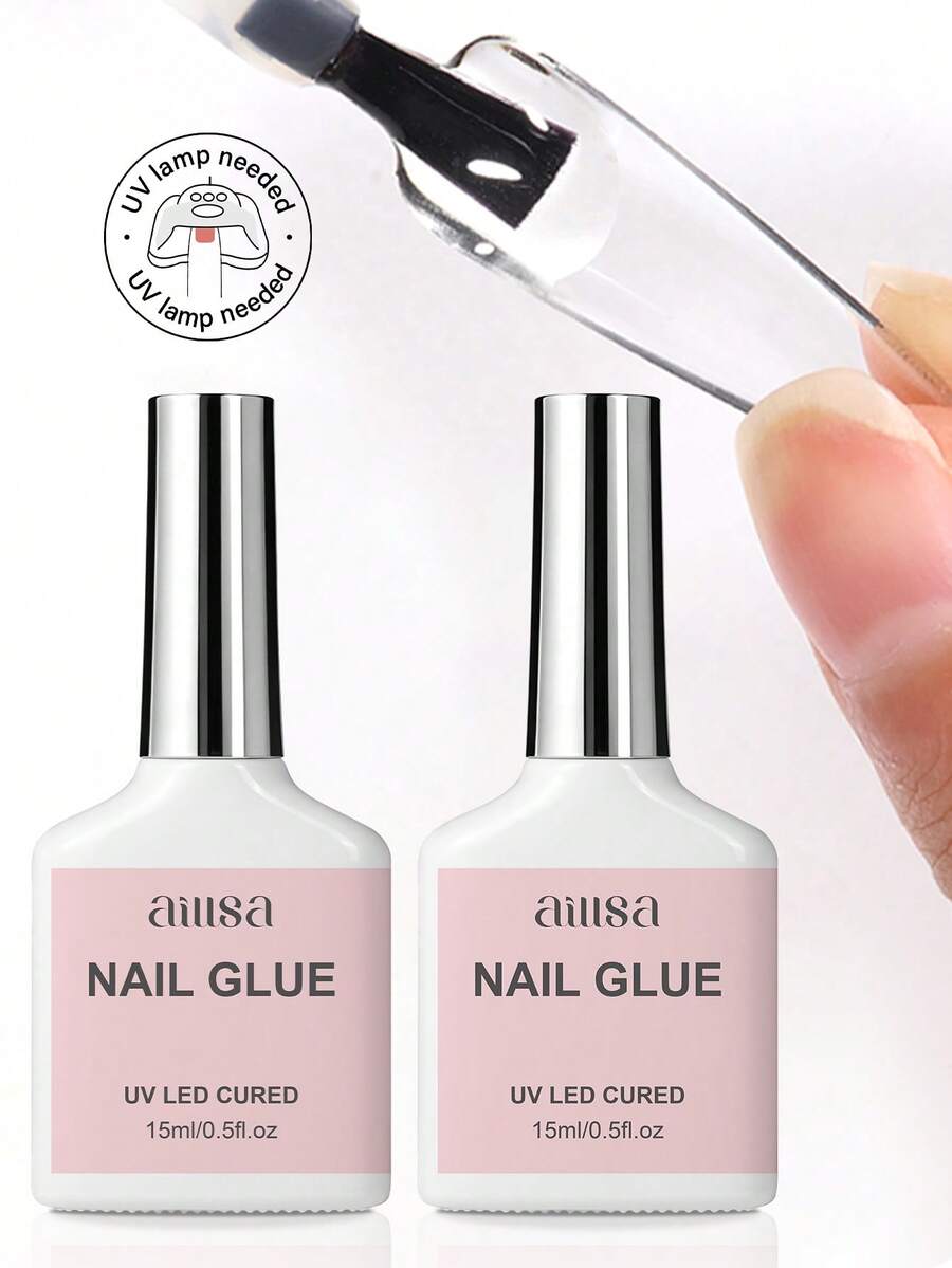 AILLSA 2 PCS 15ml Nail Glue – Fast-Curing Under LED/UV Lamp, Soak-Off Removable, Long-Lasting Adhesive For Nail Art & DIY Home Salon - NAIL GLUE SET - View 1