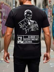 Camiseta LONERS | Camiseta casual de cuello redondo, con el grafiti LONERS en la espalda, con exquisitas ilustraciones de cartas de póker, ultra suave y transpirable, perfecta - Negro - Ver 2