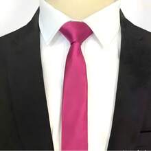 1PC Men's 6cm Solid Color Small Checkered Business Fashion Versatile Slim Fit Polyester Tie Suitable For Work, Daily Wear And Wedding Celebrations - Hot Pink - View 2