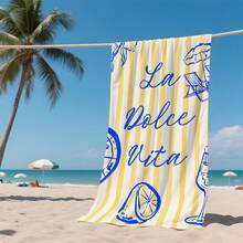 1 Stück La Dolce Vita Strandtuch, Italienischer Sommer 2026 Pooltuch Gelb Gestreift Zitronen Pizza Design Urlaubsgeschenk für Sie - Verschiedenfarbig - Übersicht 8