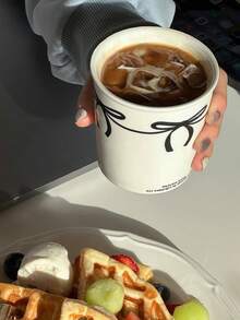 1pc INS Style Bow Knot Ceramic Mug, Water Milk Coffee Cup, American Latte Art Cup - Multicolor - View 2