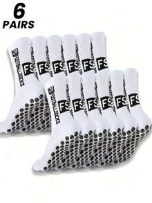 6 Pairs Men's Soccer Socks, Short Thick Terry Cloth Low-Cut High-Cut Couple Anti-Slip Socks, Mid-Calf Sports Socks, Durable, Autumn Socks 1/2/3/4/5/6 Pairs, Breathable - White - View 21