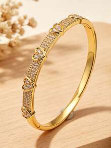 2/1pc Exquisite Fashion Stainless Steel Bracelet Copper Bracelet, Daily Wear Set For Work, Dating And Parties, Great Gift For Loved Ones - Gold - View 2