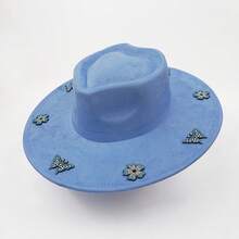 Elegant  Felt Hat With Sparkly Rhinestone Butterfly  Flower Details For Daily  Vacation Outfits - Blue - View 5
