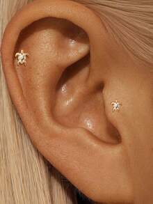 EleRunis 1pc 925 Sterling Silver Micro Turtle Flat Back Labret/Cartilage/Helix/Ear Rim Stud, Exquisite Jewelry, Suitable For Daily Wear And Parties - Gold - View 5
