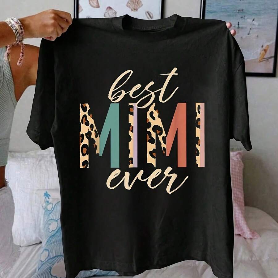 Cotton Best Mimi Ever Gif Leopard Print Mothers Day T-Shirt - Negro - Ver 1