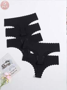 5 chiếc/gói quần lót dây không đường may dành cho nữ, đồ lót gợi cảm, thoáng khí, thoải mái, màu đen, cạp thấp. - màu đen - Xem 8