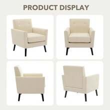 Upholstered Mid-Century Side Chair, Soft Chenille Fabric Accent Armchair With Wood Legs For Home Or Office - White - View 5