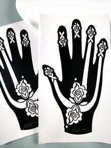 2pcs Palm Center Lotus, Leaf And Crescent Moon Pattern Tattoo Stencils - Exquisite Hollow Elegant Texture, Reusable, Suitable For DIY Personalized Temporary Tattoos, Parties And Daily Decoration, Easily Create Fresh Tattoo Effects - Black - View 6