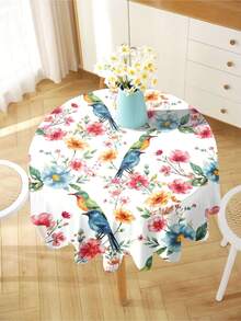 1pc Floral & Bird Print Tablecloth, Modern Polyester Waterproof Tablecloth, Rectangular & Round, Digital Print Suitable For Living Room, Home Use, Outdoor Dining Table, Small Round Table - Multicolor - View 11