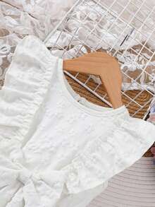 Young Girl Spring/Summer Jacquard Bowknot Decor Mini Dress - White - View 4