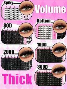 YIDUO 980pcs 6-Style Mixed Cluster Eyelash Extension Set, 80D-300D Pointed Base Dense D Curl Lashes 5-20mm, Complete DIY Kit With 2 Bottles Of Adhesive & Sealer, Remover, Tweezers And Brush, Suitable For Home Use - Multicolor - View 5