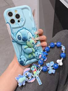 Disney Has Authorized, Phone Case - Chain Set, The Stitch Lilo & Stitch 3D Phone Case Plus A Silicone 3D Stitch Bracelet With Metallic Ring Removable Bracelet, Stitch And Angel Pattern, Compatible With Iphone17/16/15/14/13/12/11/XS/XR/X Plus Pro Max, A Stylish Cartoon Phone Case, The Perfect Gift Choice, Phone Protection, Durable Phone Cover, Great Gift For Friends And Family. - trắng - Xem 4
