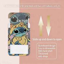 Disney Stitch Textured Vertical Sliding Hard Card Holder Protective Sleeve With Long Lanyard Or Short Braided Hand Rope For Back To School Season Student School ID Name Badge Cover - Style 1 - View 2